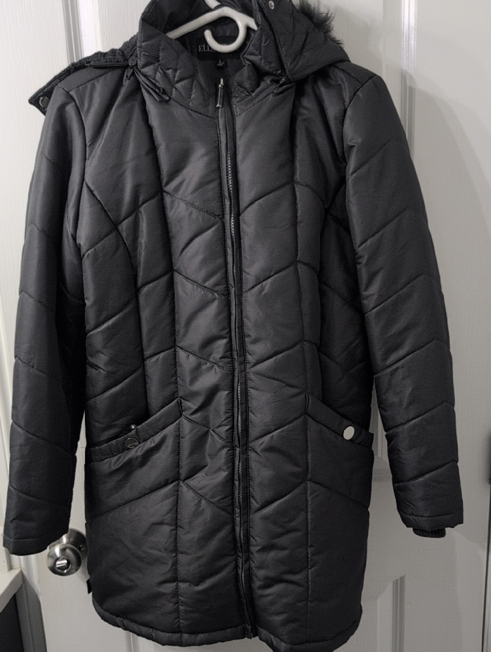 Ellen Tracy women's Charcoal Gray Quilted Hooded Winter Jacket